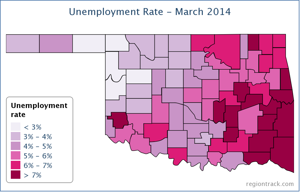 PicoftheWeek Oklahoma Unemployment by County (4/21/2014) RegionTrack